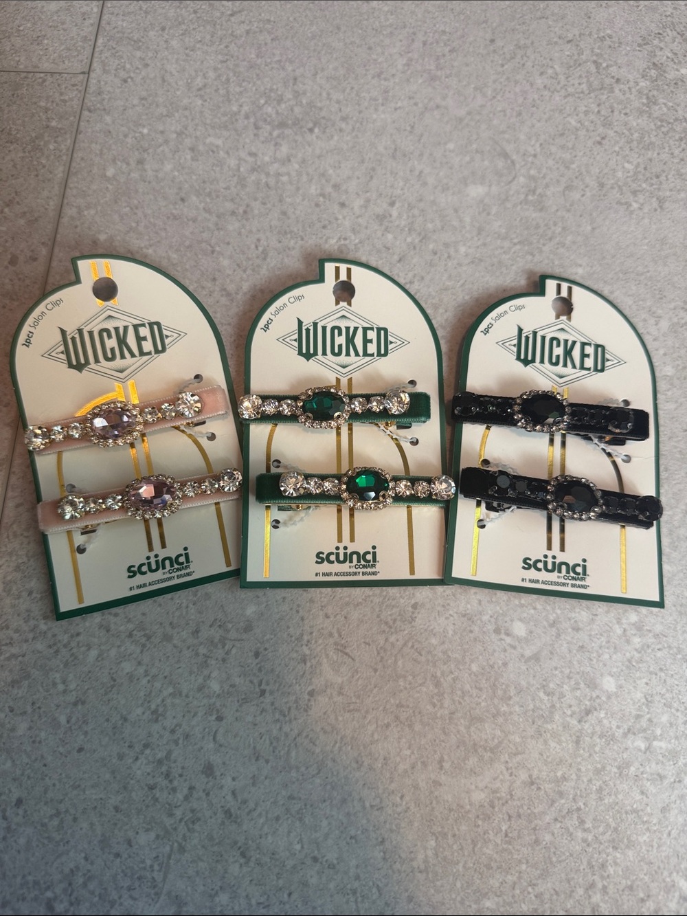 scunci Wicked Jeweled Hair Clips — Pink, Green, Black